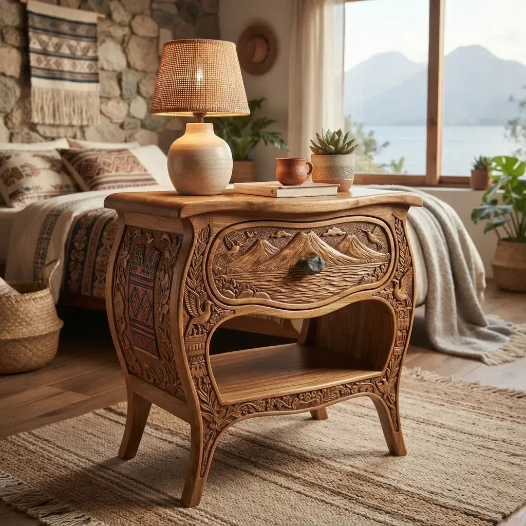 Wooden Nightstand Lake Atitlan Home Decor