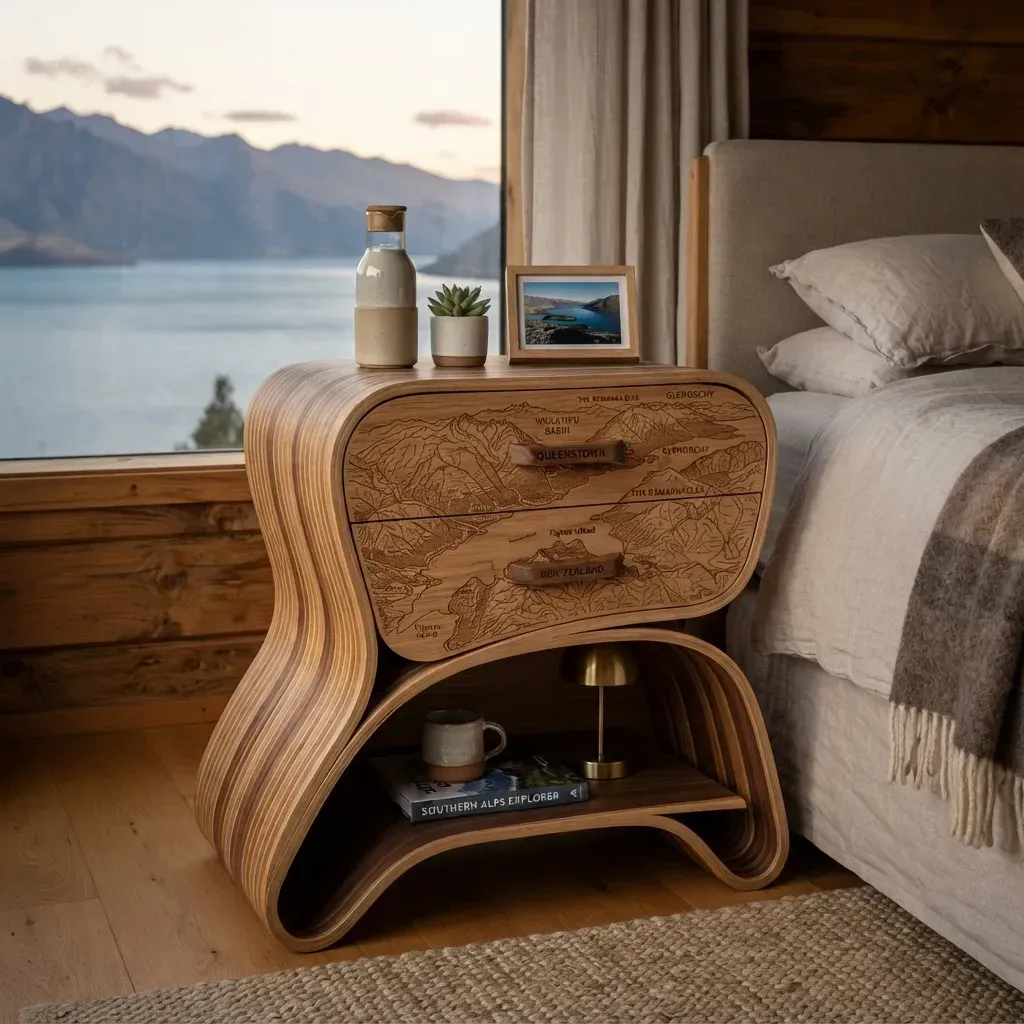 Wooden Nightstand Lake Wakatipu Home Decor