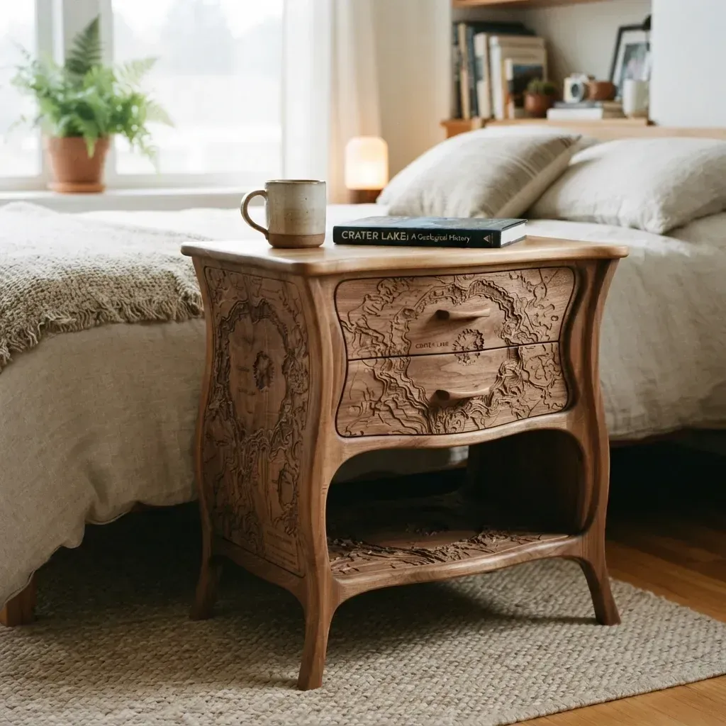 Wooden Nightstand Crater Lake Home Decor