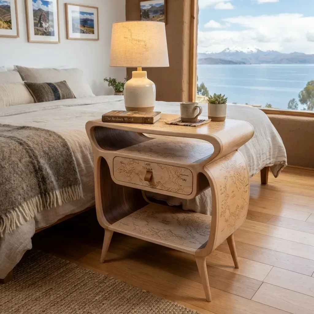 Wooden Nightstand Lake Titicaca Home Decor
